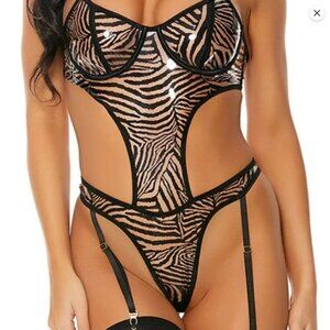Zebra PVC Vinyl Bodysuit / Playsuit, Lingerie: Sexy and "Wild"